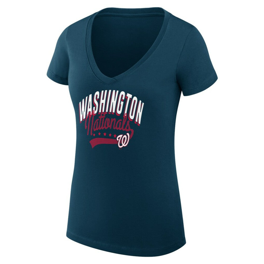 Washington Nationals G-III 4Her by Carl Banks Women's Super-Slim Fit Lightweight Filigree Team V-Neck T-Shirt - Navy - MLB on Sale