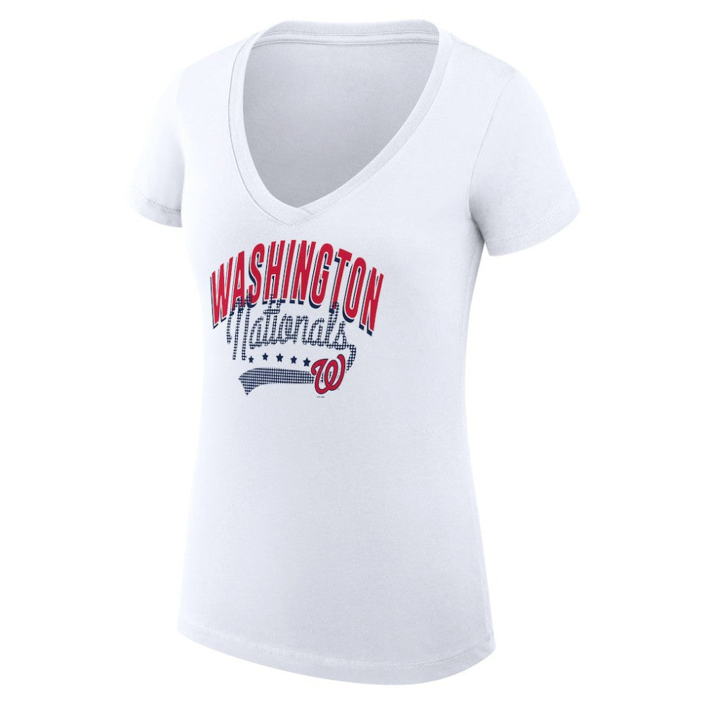 Washington Nationals G-III 4Her by Carl Banks Women's Super-Slim Fit Lightweight Filigree Team V-Neck T-Shirt - White - MLB Discount