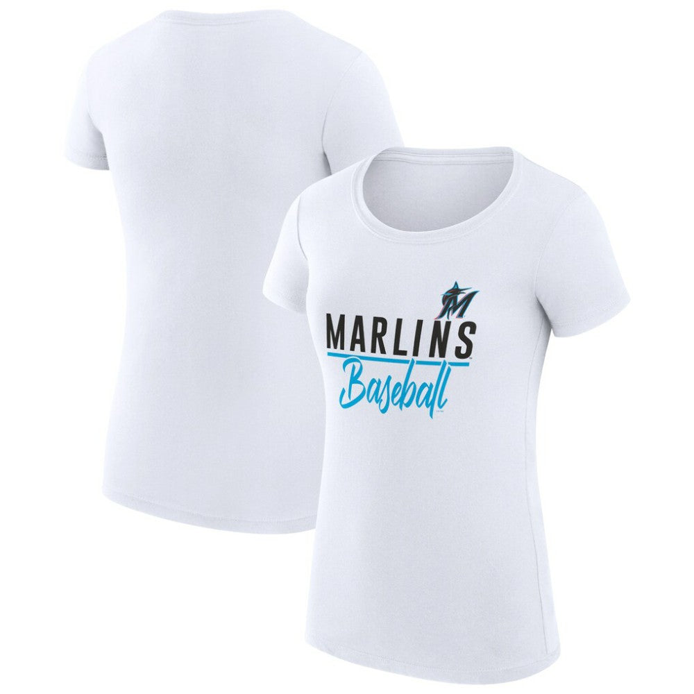 Miami Marlins G-III 4Her by Carl Banks Women's Super-Slim Fit Lightweight Team Graphic T-Shirt - White - MLB Lifestyle