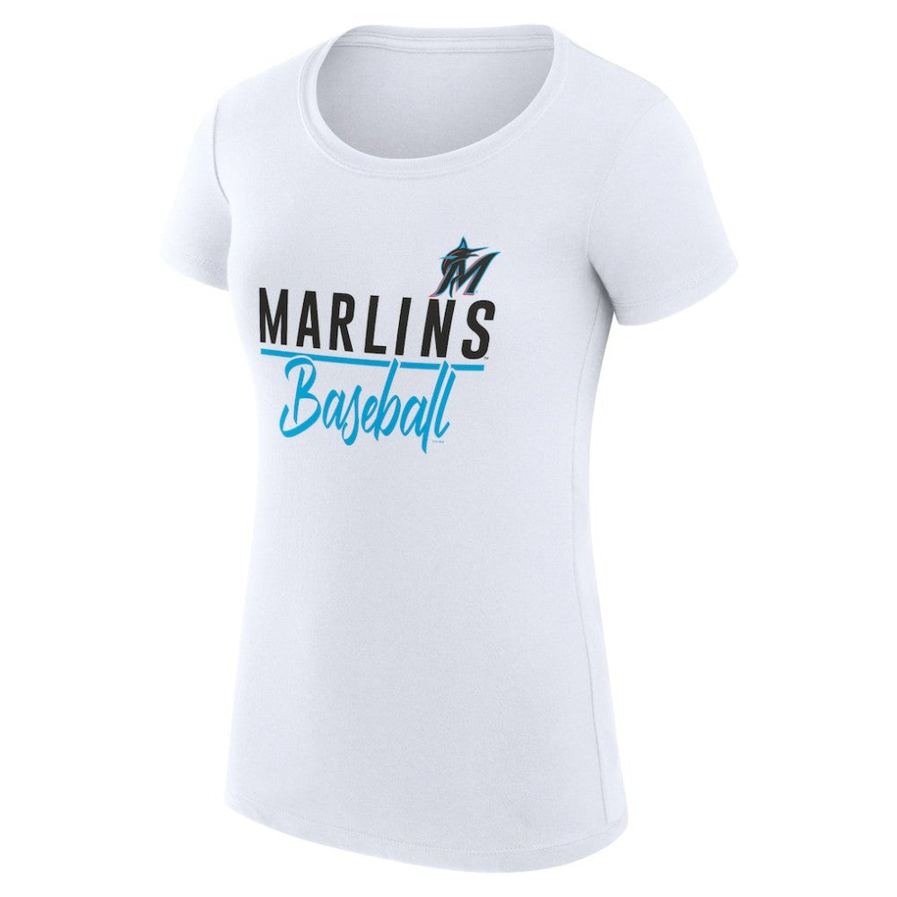 Miami Marlins G-III 4Her by Carl Banks Women's Super-Slim Fit Lightweight Team Graphic T-Shirt - White - MLB Lifestyle