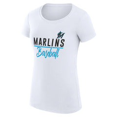 Miami Marlins G-III 4Her by Carl Banks Women's Super-Slim Fit Lightweight Team Graphic T-Shirt - White - MLB Lifestyle