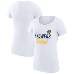 Milwaukee Brewers G-III 4Her by Carl Banks Women's Super-Slim Fit Lightweight Team Graphic T-Shirt - White - MLB on Sale