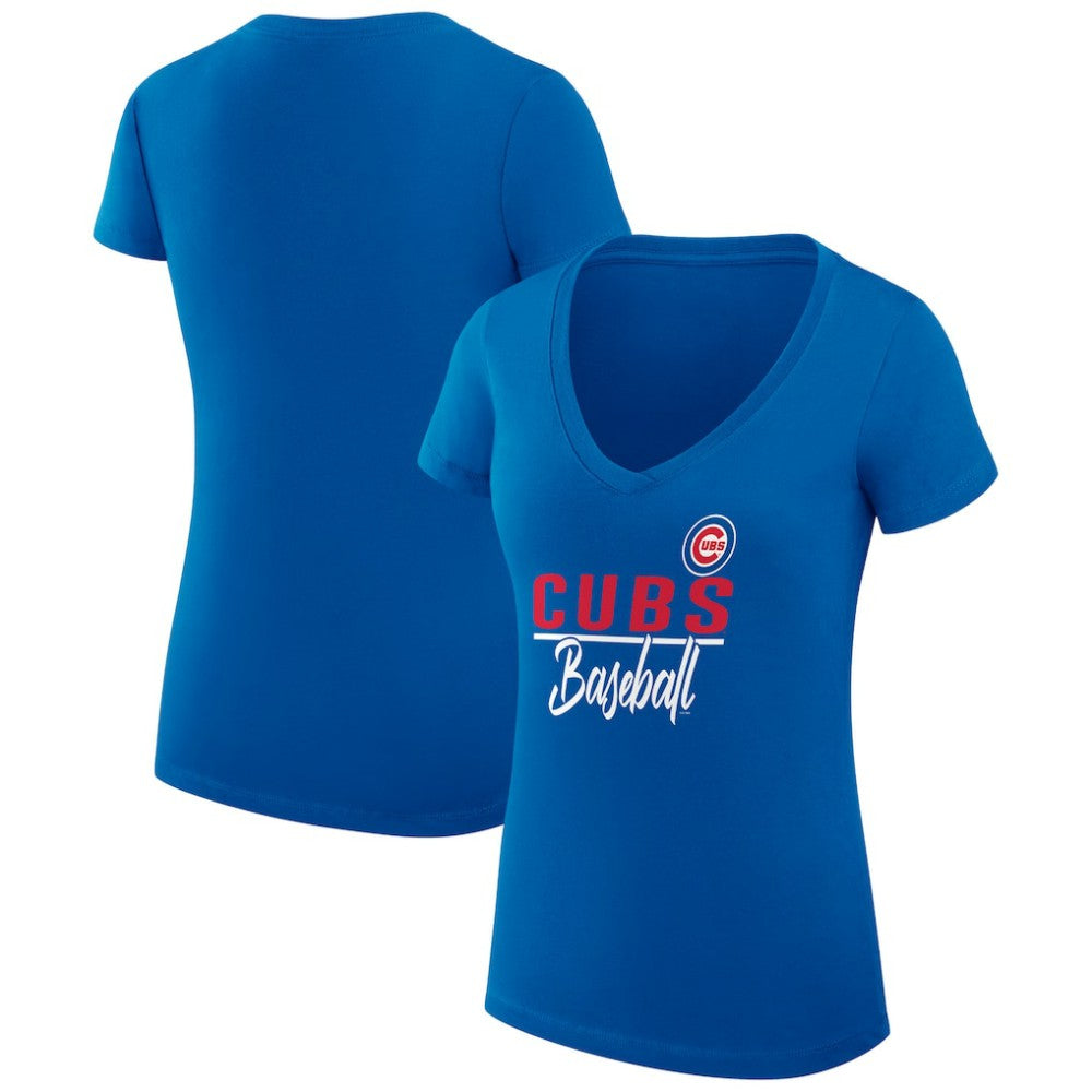 Chicago Cubs G-III 4Her by Carl Banks Women's Super-Slim Fit Lightweight Team Graphic V-Neck T-Shirt - Royal - MLB Online