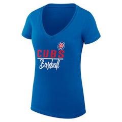 Chicago Cubs G-III 4Her by Carl Banks Women's Super-Slim Fit Lightweight Team Graphic V-Neck T-Shirt - Royal - MLB Online