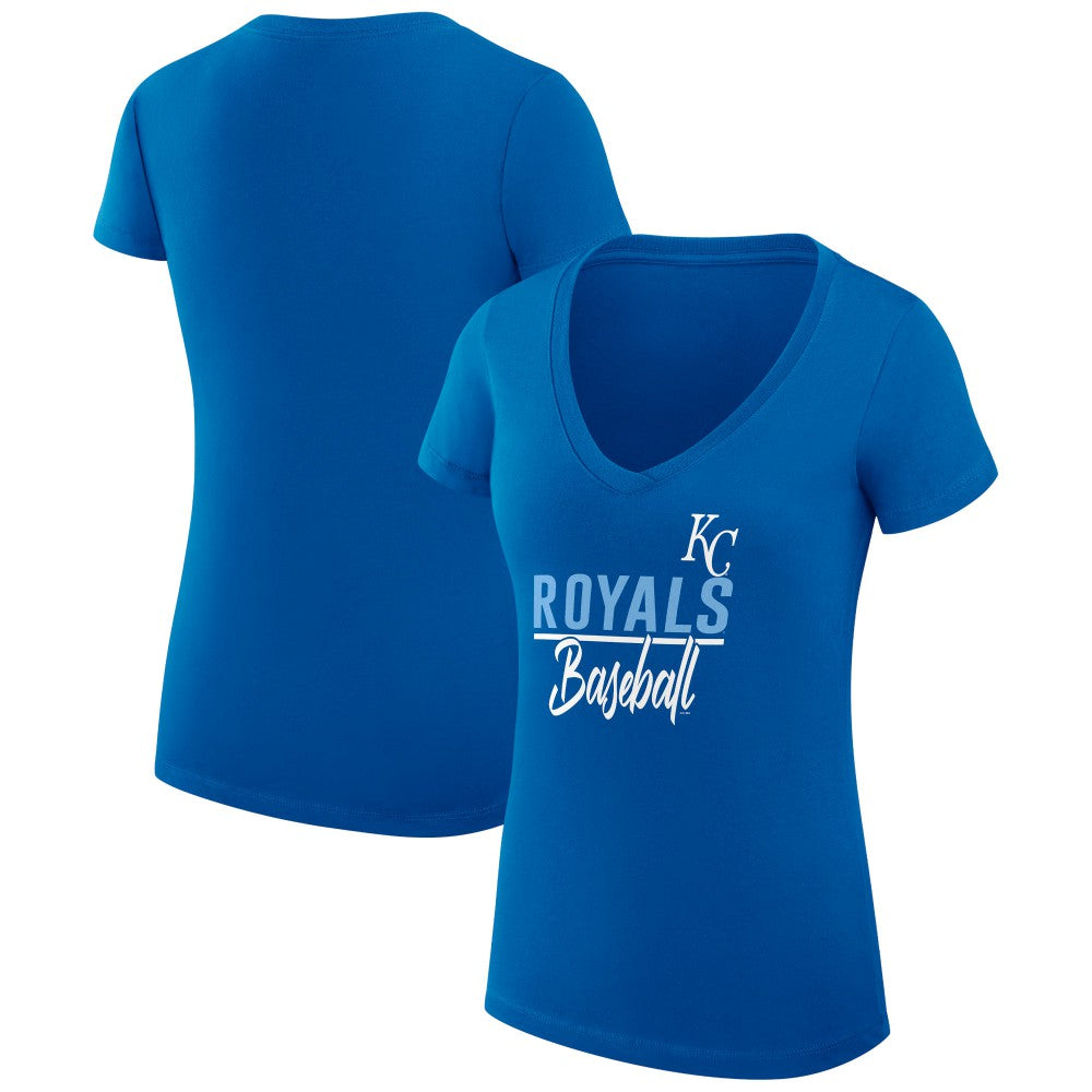 Kansas City Royals G-III 4Her by Carl Banks Women's Super-Slim Fit Lightweight Team Graphic V-Neck T-Shirt - Royal - MLB Sale