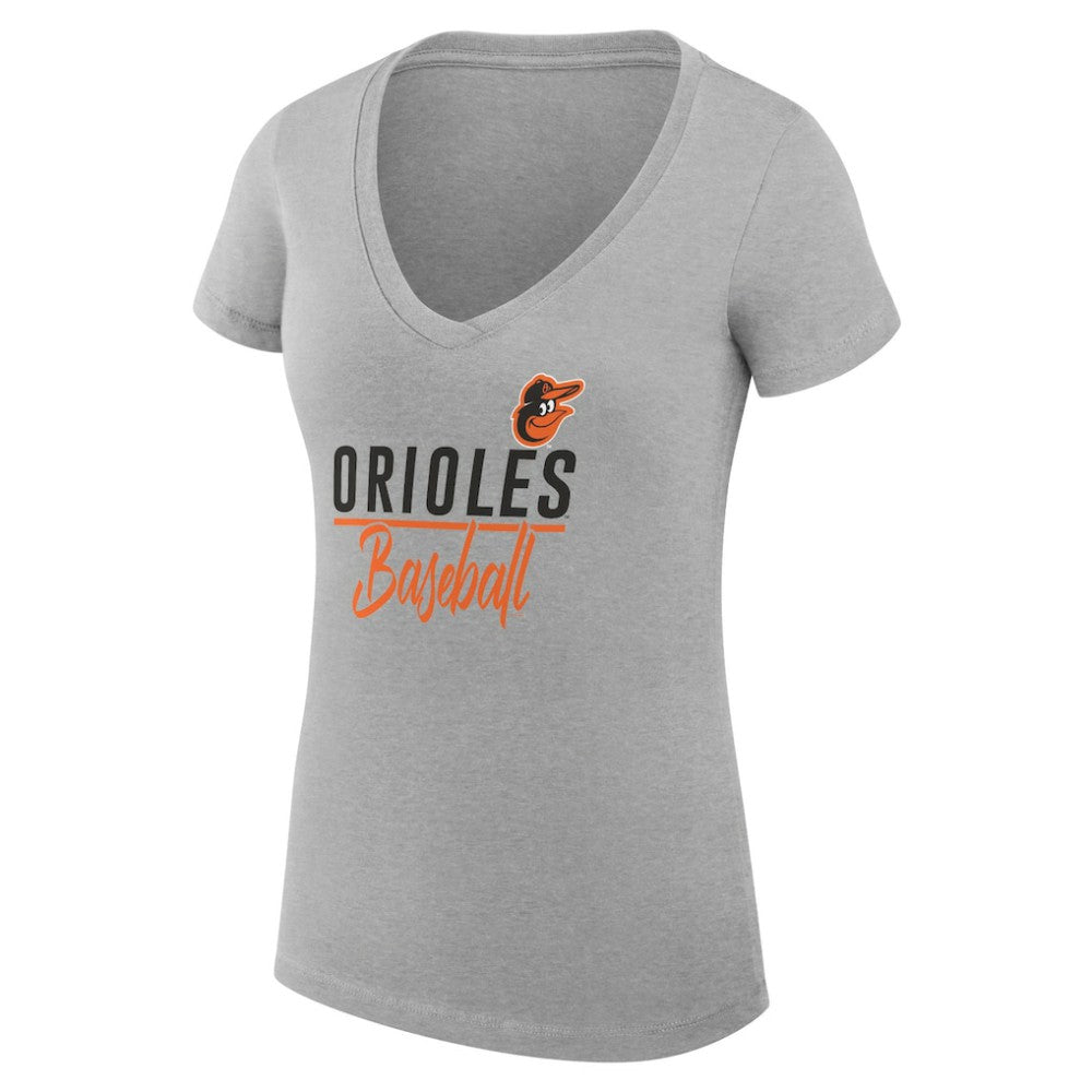 Baltimore Orioles G-III 4Her by Carl Banks Women's Super-Slim Fit Lightweight Team Graphic V-Neck T-Shirt - Heather Gray - MLB on Sale