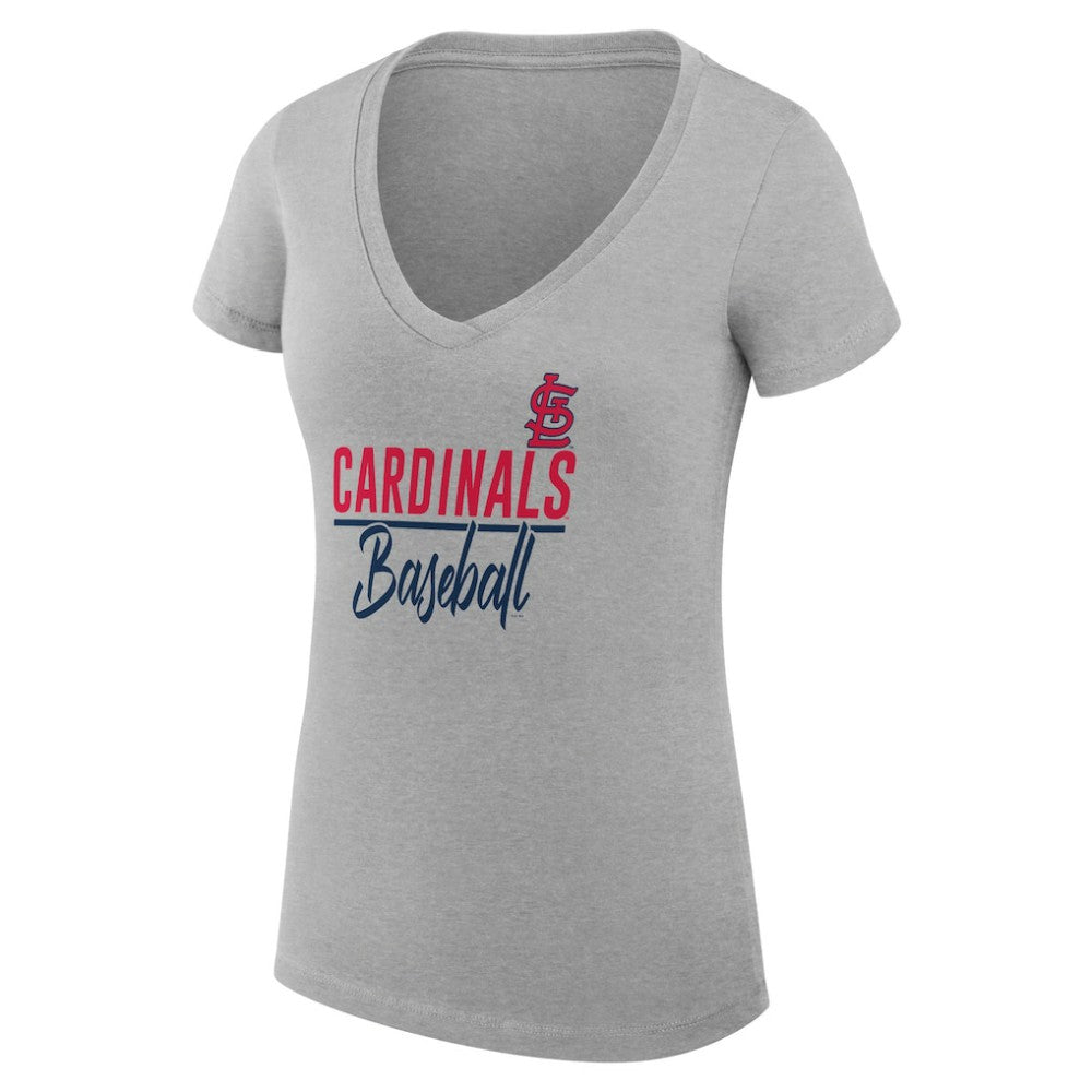 St. Louis Cardinals G-III 4Her by Carl Banks Women's Super-Slim Fit Lightweight Team Graphic V-Neck T-Shirt - Heather Gray - MLB Discount