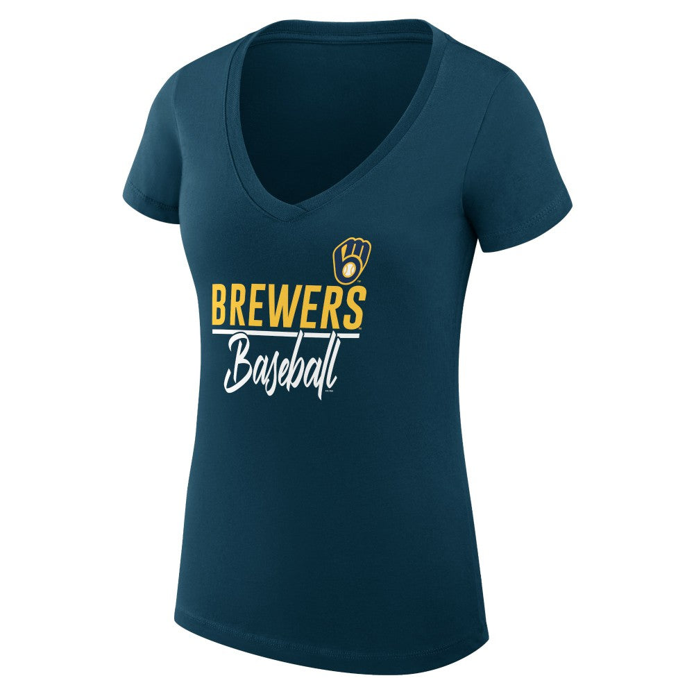 Milwaukee Brewers G-III 4Her by Carl Banks Women's Super-Slim Fit Lightweight Team Graphic V-Neck T-Shirt - Navy - MLB on Sale