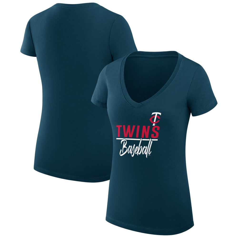Minnesota Twins G-III 4Her by Carl Banks Women's Super-Slim Fit Lightweight Team Graphic V-Neck T-Shirt - Navy - MLB Online