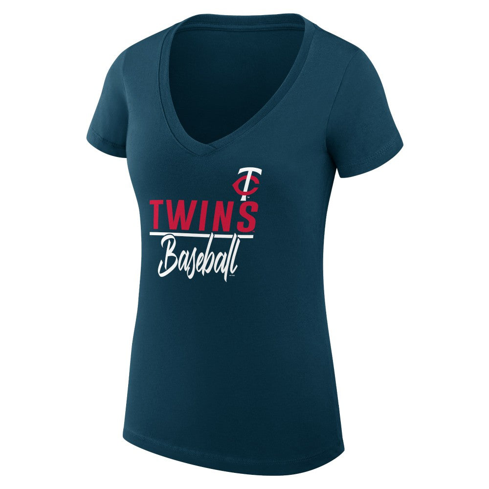 Minnesota Twins G-III 4Her by Carl Banks Women's Super-Slim Fit Lightweight Team Graphic V-Neck T-Shirt - Navy - MLB Online