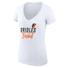 Baltimore Orioles G-III 4Her by Carl Banks Women's Super-Slim Fit Lightweight Team Graphic V-Neck T-Shirt - White - MLB Lifestyle