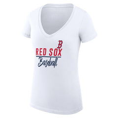 Boston Red Sox G-III 4Her by Carl Banks Women's Super-Slim Fit Lightweight Team Graphic V-Neck T-Shirt - White - MLB Discount