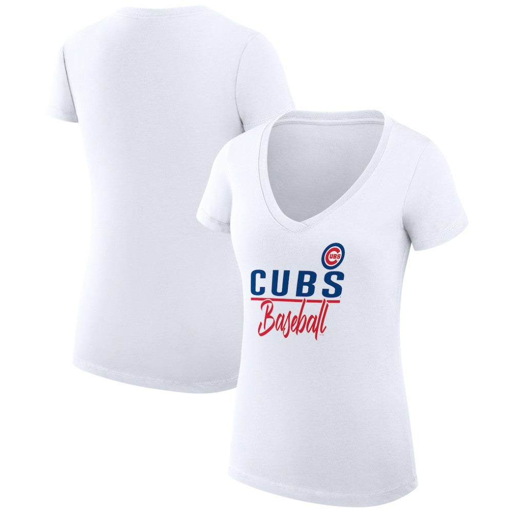 Chicago Cubs G-III 4Her by Carl Banks Women's Super-Slim Fit Lightweight Team Graphic V-Neck T-Shirt - White - MLB Discount
