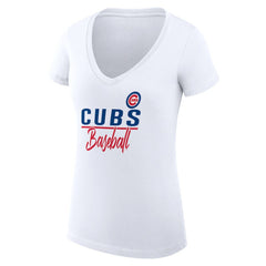 Chicago Cubs G-III 4Her by Carl Banks Women's Super-Slim Fit Lightweight Team Graphic V-Neck T-Shirt - White - MLB Discount