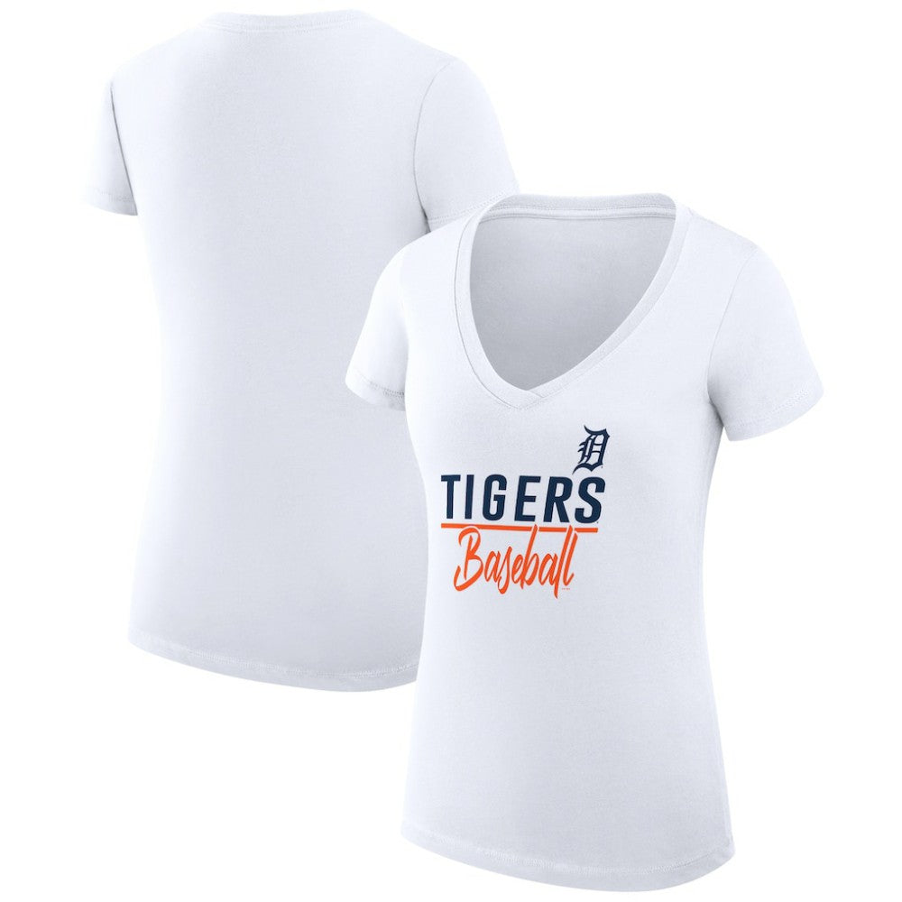 Detroit Tigers G-III 4Her by Carl Banks Women's Super-Slim Fit Lightweight Team Graphic V-Neck T-Shirt - White - MLB Sale