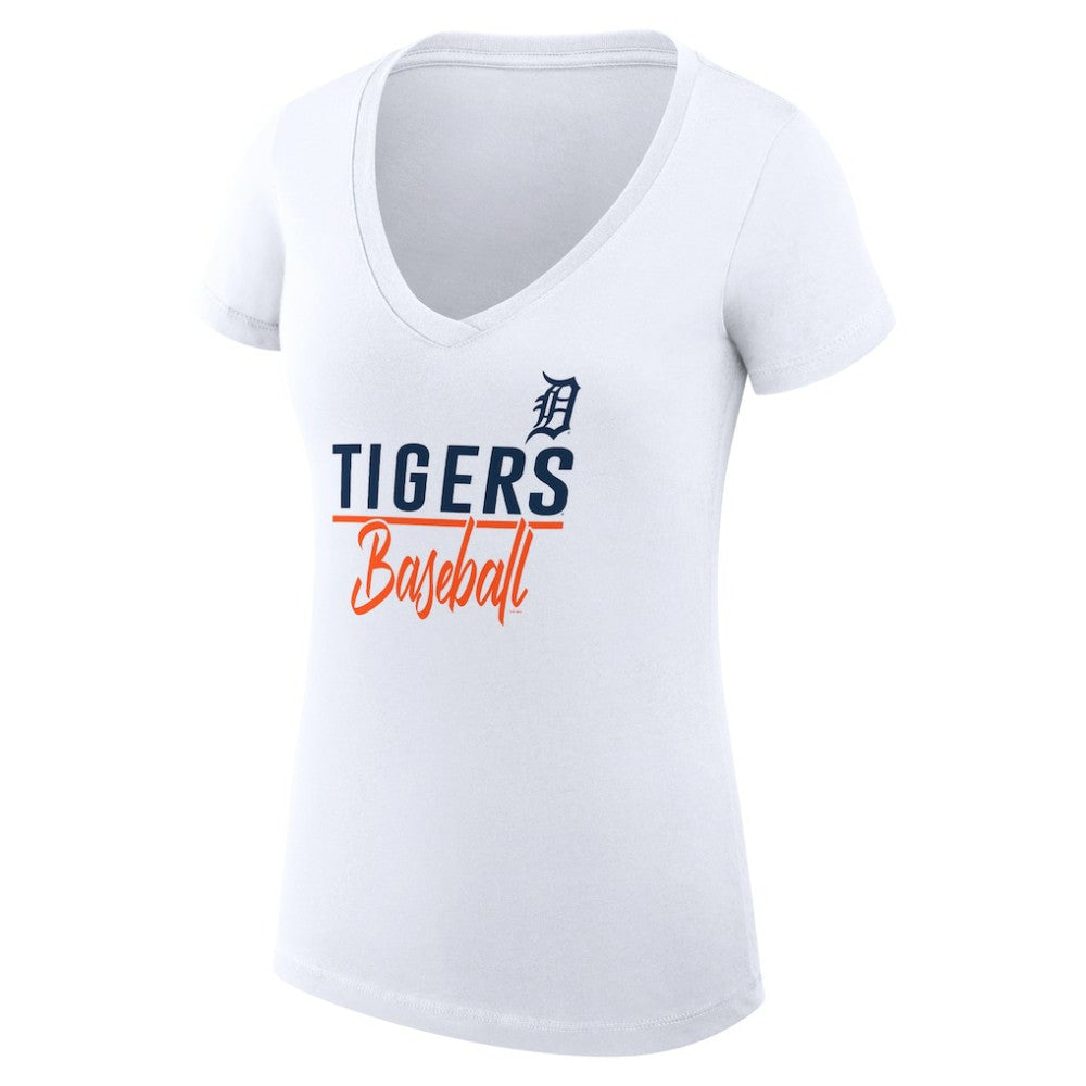 Detroit Tigers G-III 4Her by Carl Banks Women's Super-Slim Fit Lightweight Team Graphic V-Neck T-Shirt - White - MLB Sale