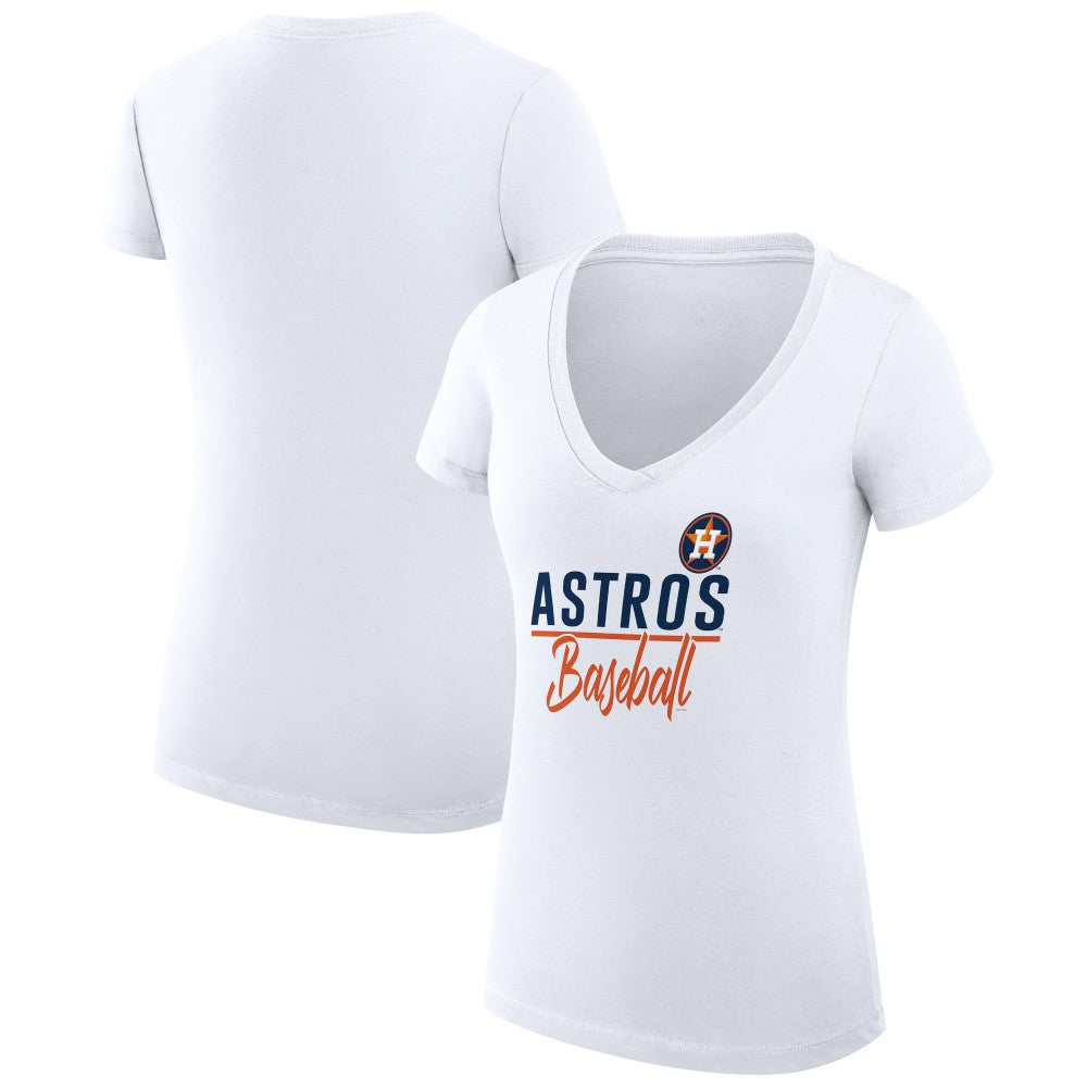Houston Astros G-III 4Her by Carl Banks Women's Super-Slim Fit Lightweight Team Graphic V-Neck T-Shirt - White - MLB Discount