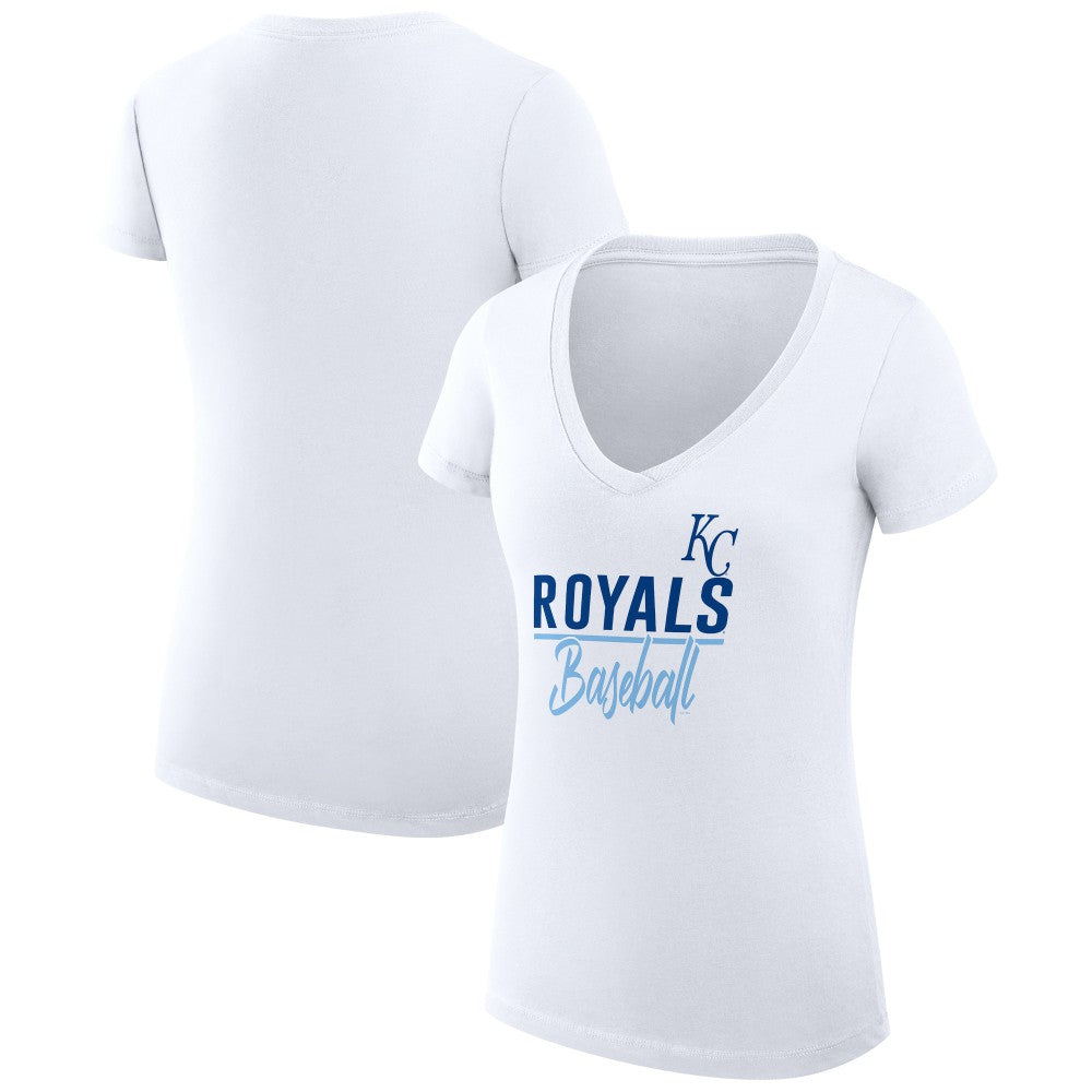 Kansas City Royals G-III 4Her by Carl Banks Women's Super-Slim Fit Lightweight Team Graphic V-Neck T-Shirt - White - MLB Lifestyle