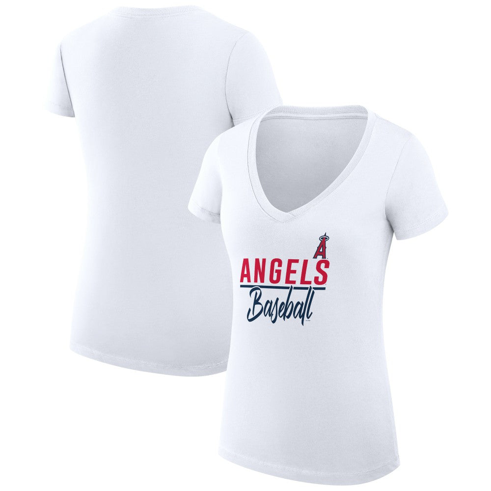 Los Angeles Angels G-III 4Her by Carl Banks Women's Super-Slim Fit Lightweight Team Graphic V-Neck T-Shirt - White - MLB Discount