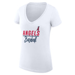 Los Angeles Angels G-III 4Her by Carl Banks Women's Super-Slim Fit Lightweight Team Graphic V-Neck T-Shirt - White - MLB Discount
