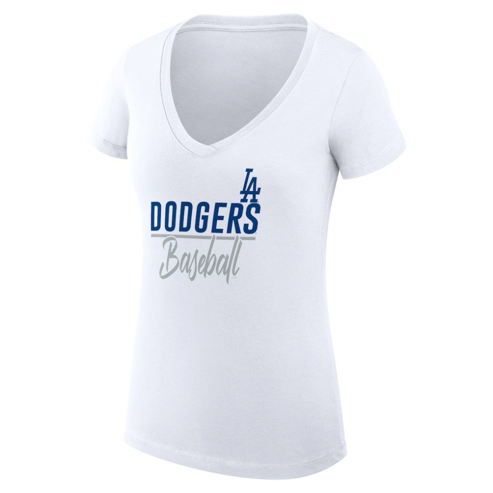 Los Angeles Dodgers G-III 4Her by Carl Banks Women's Super-Slim Fit Lightweight Team Graphic V-Neck T-Shirt - White - MLB Lifestyle