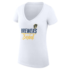 Milwaukee Brewers G-III 4Her by Carl Banks Women's Super-Slim Fit Lightweight Team Graphic V-Neck T-Shirt - White - MLB Lifestyle