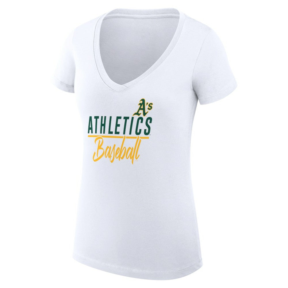 Athletics G-III 4Her by Carl Banks Women's Super-Slim Fit Lightweight Team Graphic V-Neck T-Shirt - White - MLB Sale