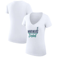 Seattle Mariners G-III 4Her by Carl Banks Women's Super-Slim Fit Lightweight Team Graphic V-Neck T-Shirt - White - MLB on Sale