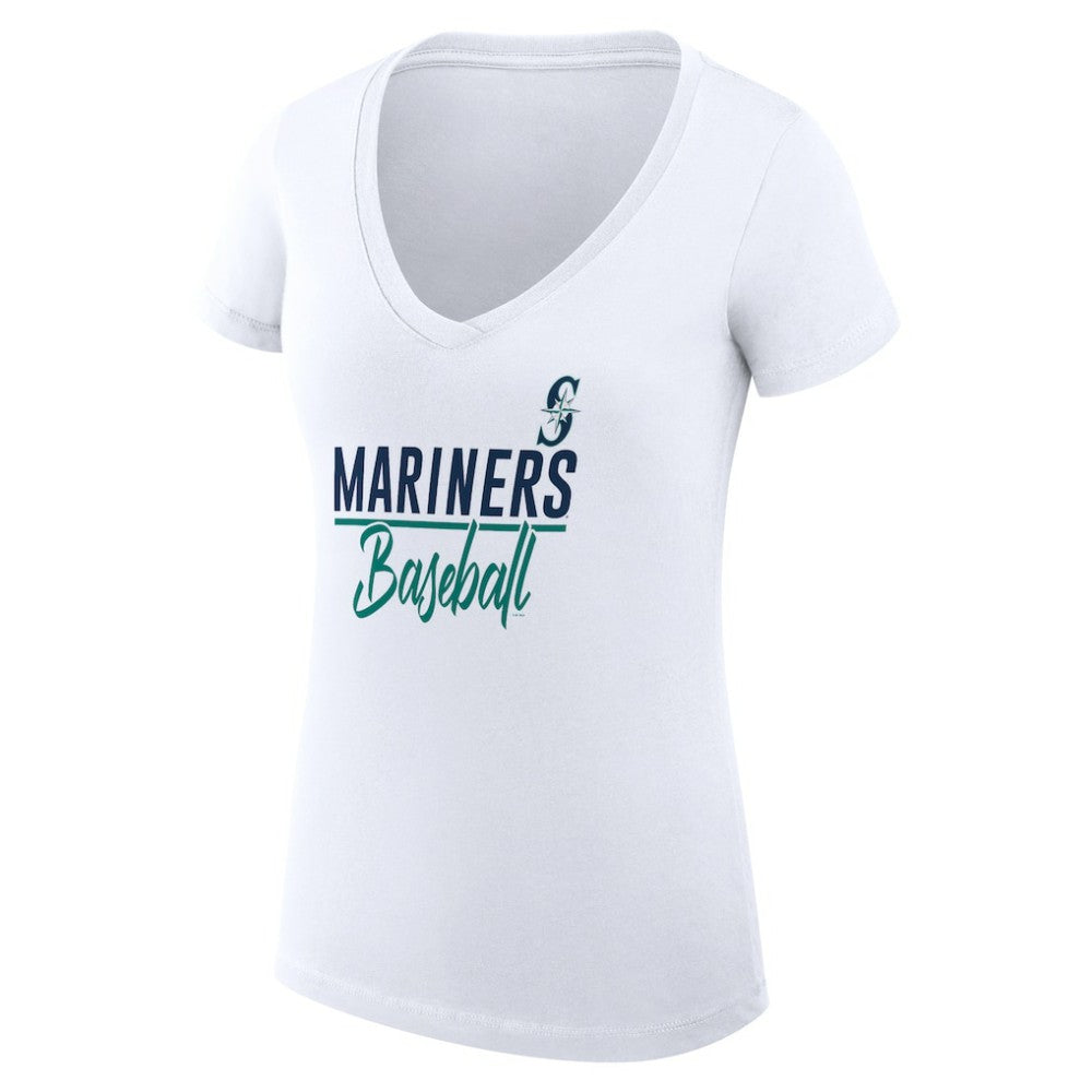 Seattle Mariners G-III 4Her by Carl Banks Women's Super-Slim Fit Lightweight Team Graphic V-Neck T-Shirt - White - MLB on Sale