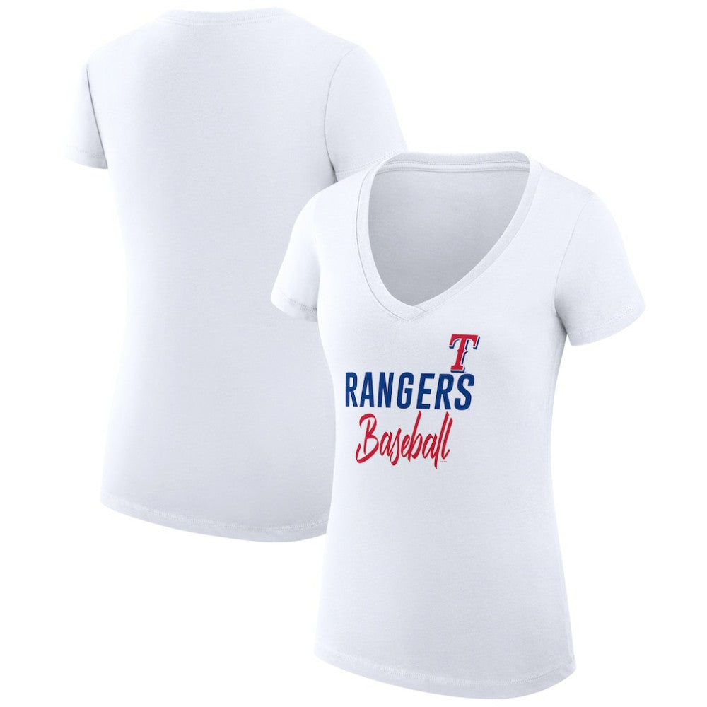 Texas Rangers G-III 4Her by Carl Banks Women's Super-Slim Fit Lightweight Team Graphic V-Neck T-Shirt - White - MLB Sale