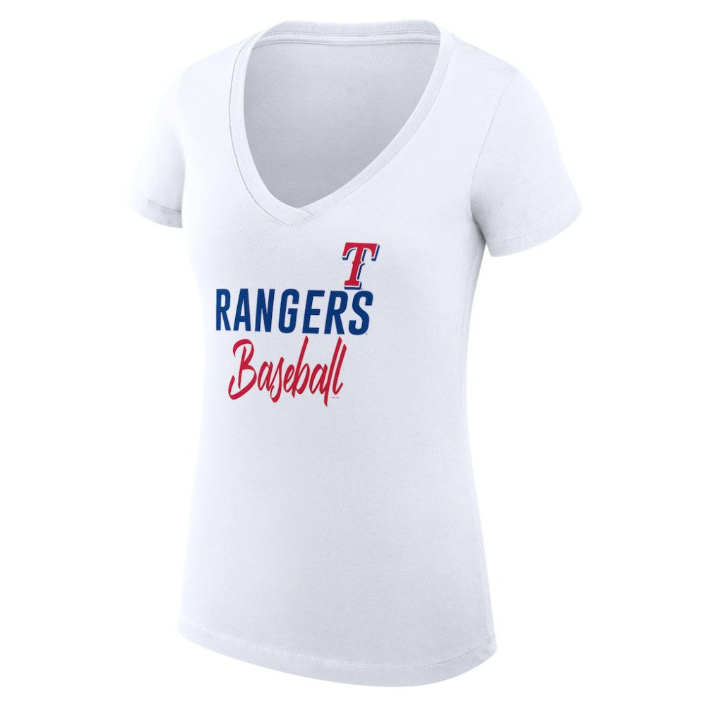 Texas Rangers G-III 4Her by Carl Banks Women's Super-Slim Fit Lightweight Team Graphic V-Neck T-Shirt - White - MLB Sale