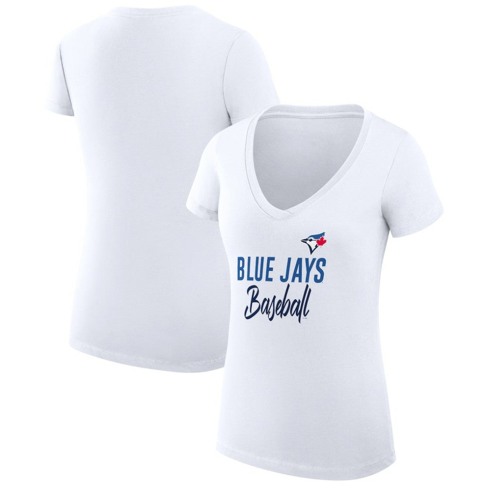 Toronto Blue Jays G-III 4Her by Carl Banks Women's Super-Slim Fit Lightweight Team Graphic V-Neck T-Shirt - White - MLB Online