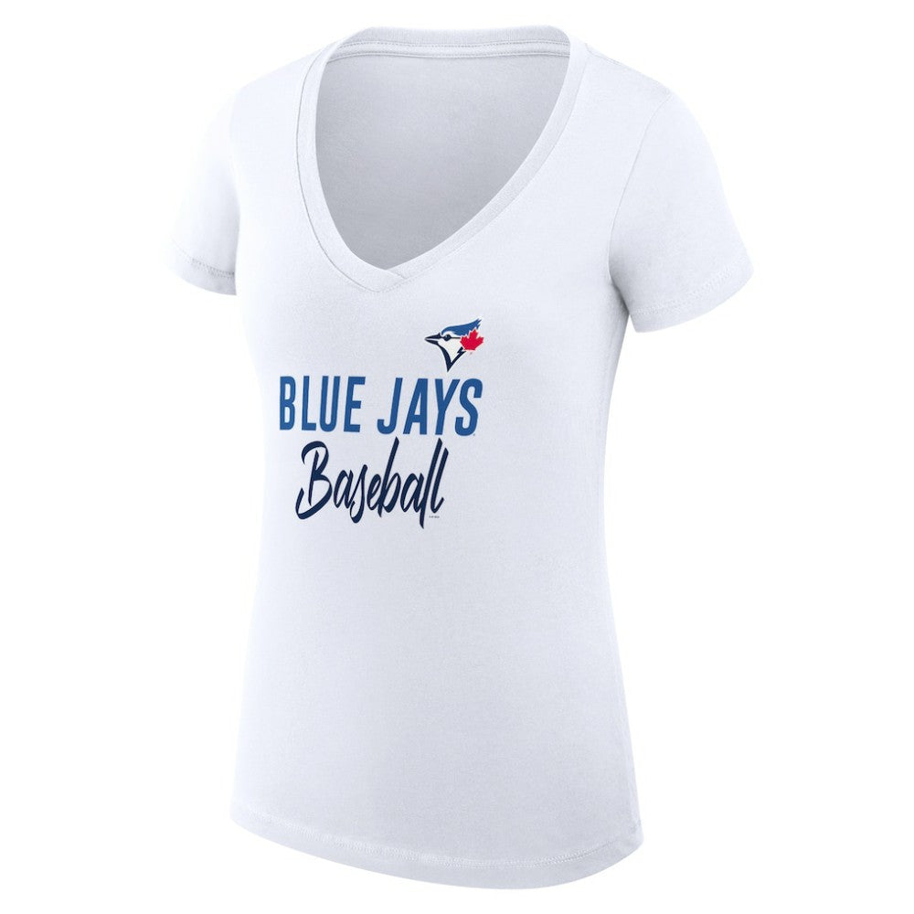 Toronto Blue Jays G-III 4Her by Carl Banks Women's Super-Slim Fit Lightweight Team Graphic V-Neck T-Shirt - White - MLB Online