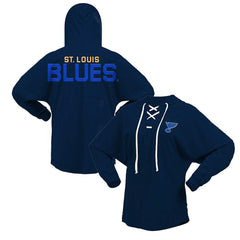 St. Louis Blues Fanatics Women's Jersey Lace-Up V-Neck Long Sleeve Hoodie T-Shirt - Navy - NHL 200459757