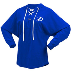 Tampa Bay Lightning Fanatics Women's Jersey Lace-Up V-Neck Long Sleeve Hoodie T-Shirt - Blue - NHL 200459761