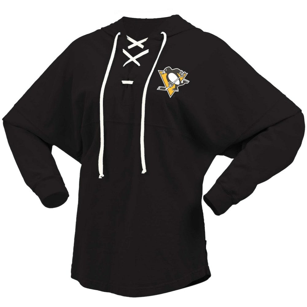 Pittsburgh Penguins Fanatics Women's Jersey Lace-Up V-Neck Long Sleeve Hoodie T-Shirt - Black - NHL 200459763