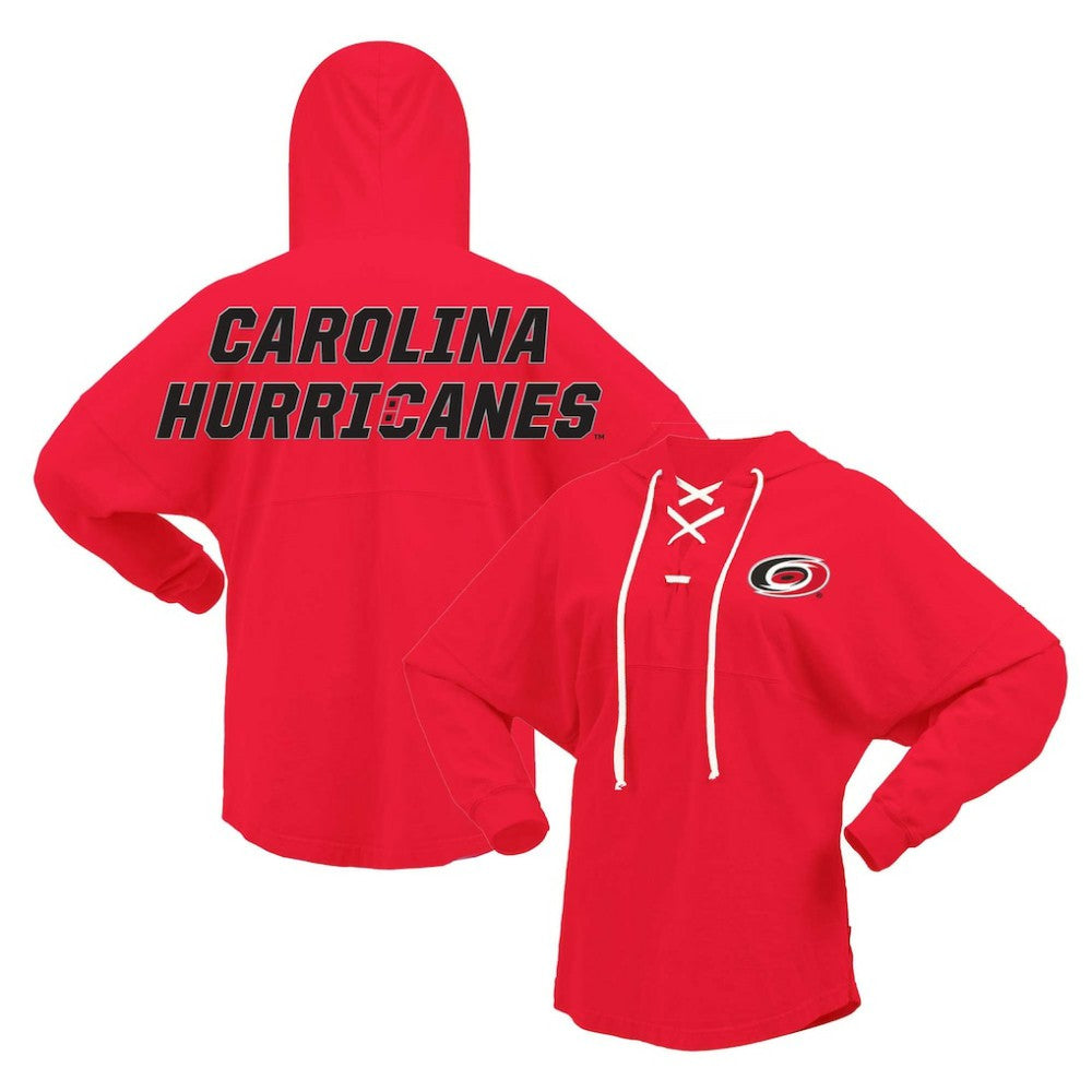 Carolina Hurricanes Fanatics Women's Jersey Lace-Up V-Neck Long Sleeve Hoodie T-Shirt - Red - NHL 200459768