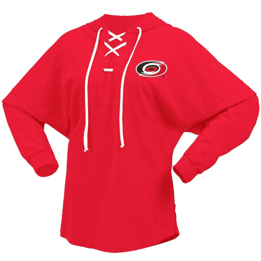 Carolina Hurricanes Fanatics Women's Jersey Lace-Up V-Neck Long Sleeve Hoodie T-Shirt - Red - NHL 200459768