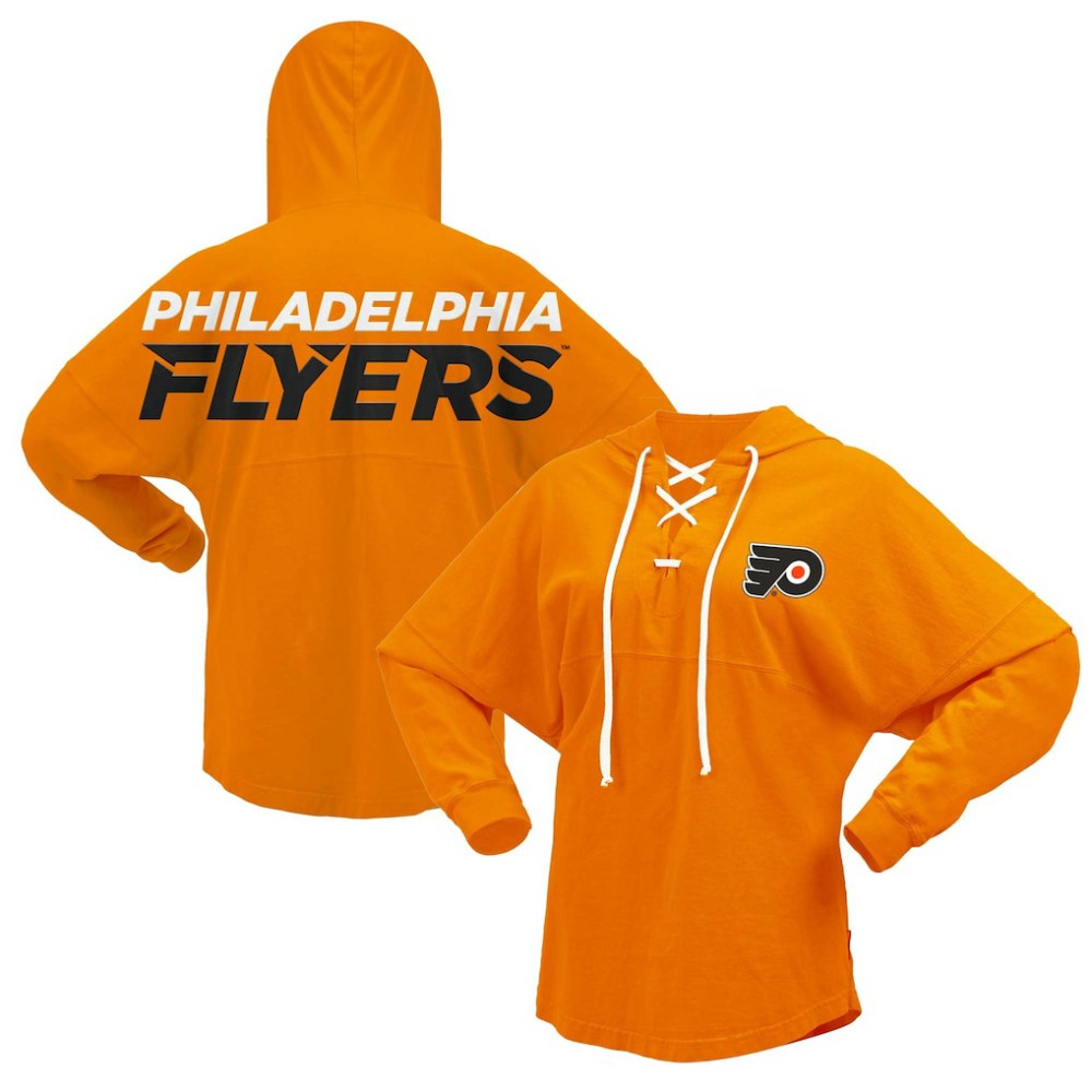 Philadelphia Flyers Fanatics Women's Jersey Lace-Up V-Neck Long Sleeve Hoodie T-Shirt - Orange - NHL 200459770