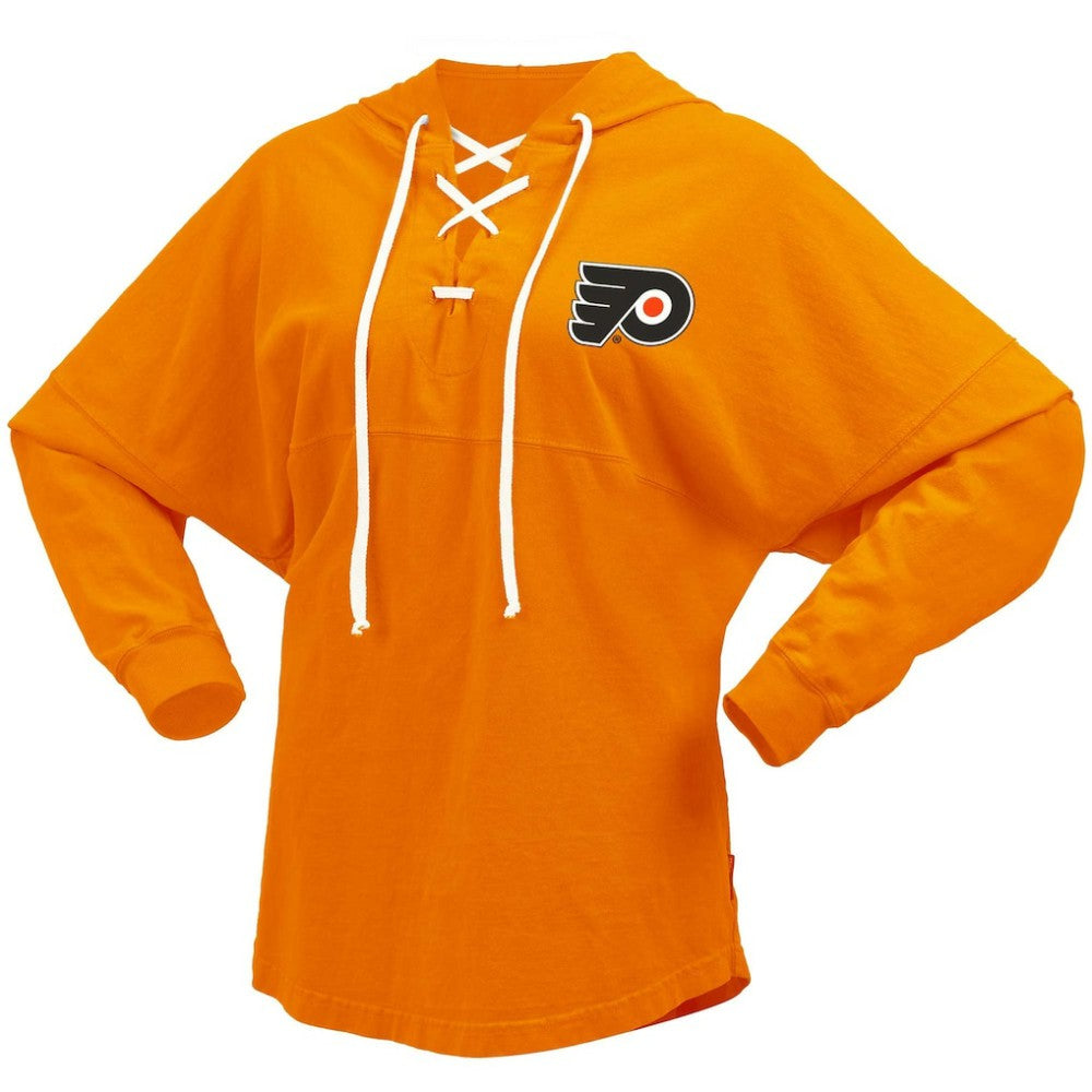 Philadelphia Flyers Fanatics Women's Jersey Lace-Up V-Neck Long Sleeve Hoodie T-Shirt - Orange - NHL 200459770