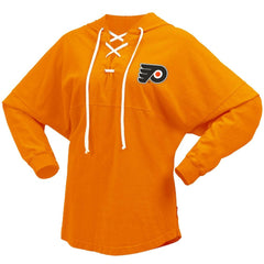 Philadelphia Flyers Fanatics Women's Jersey Lace-Up V-Neck Long Sleeve Hoodie T-Shirt - Orange - NHL 200459770