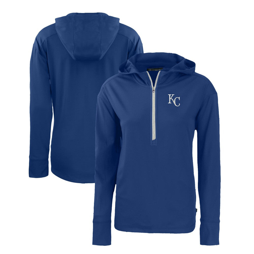 Kansas City Royals Cutter & Buck Women's Daybreak Eco Recycled Half-Zip Hoodie - Royal - MLB Lifestyle