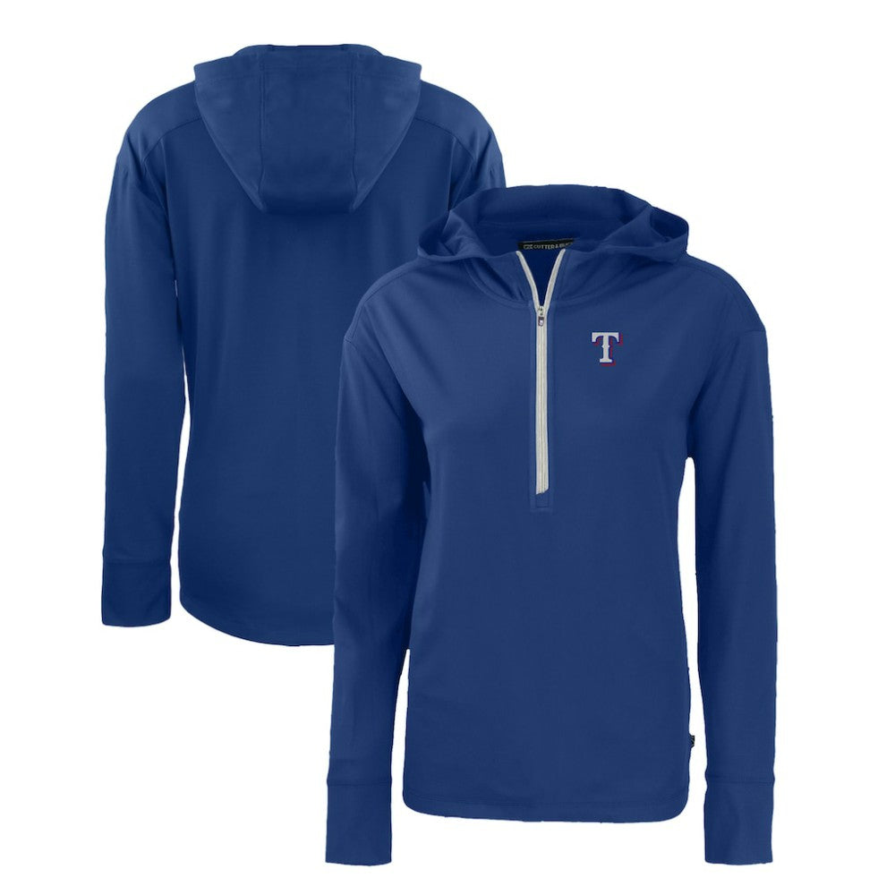Texas Rangers Cutter & Buck Women's Daybreak Eco Recycled Half-Zip Hoodie - Royal - MLB Discount