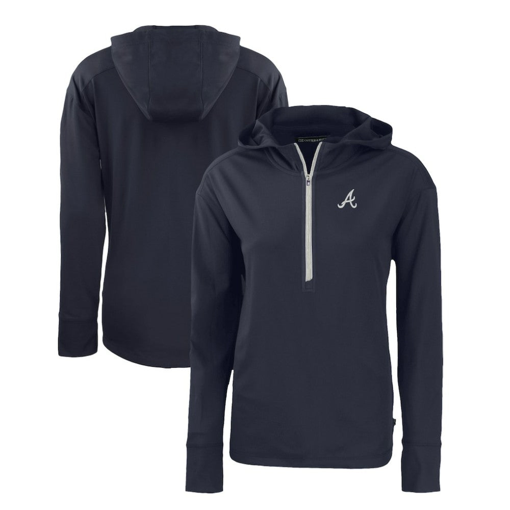 Atlanta Braves Cutter & Buck Women's Daybreak Eco Recycled Half-Zip Hoodie - Navy - MLB Lifestyle