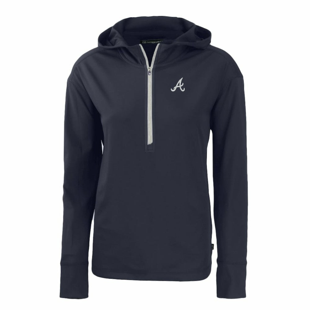 Atlanta Braves Cutter & Buck Women's Daybreak Eco Recycled Half-Zip Hoodie - Navy - MLB Lifestyle