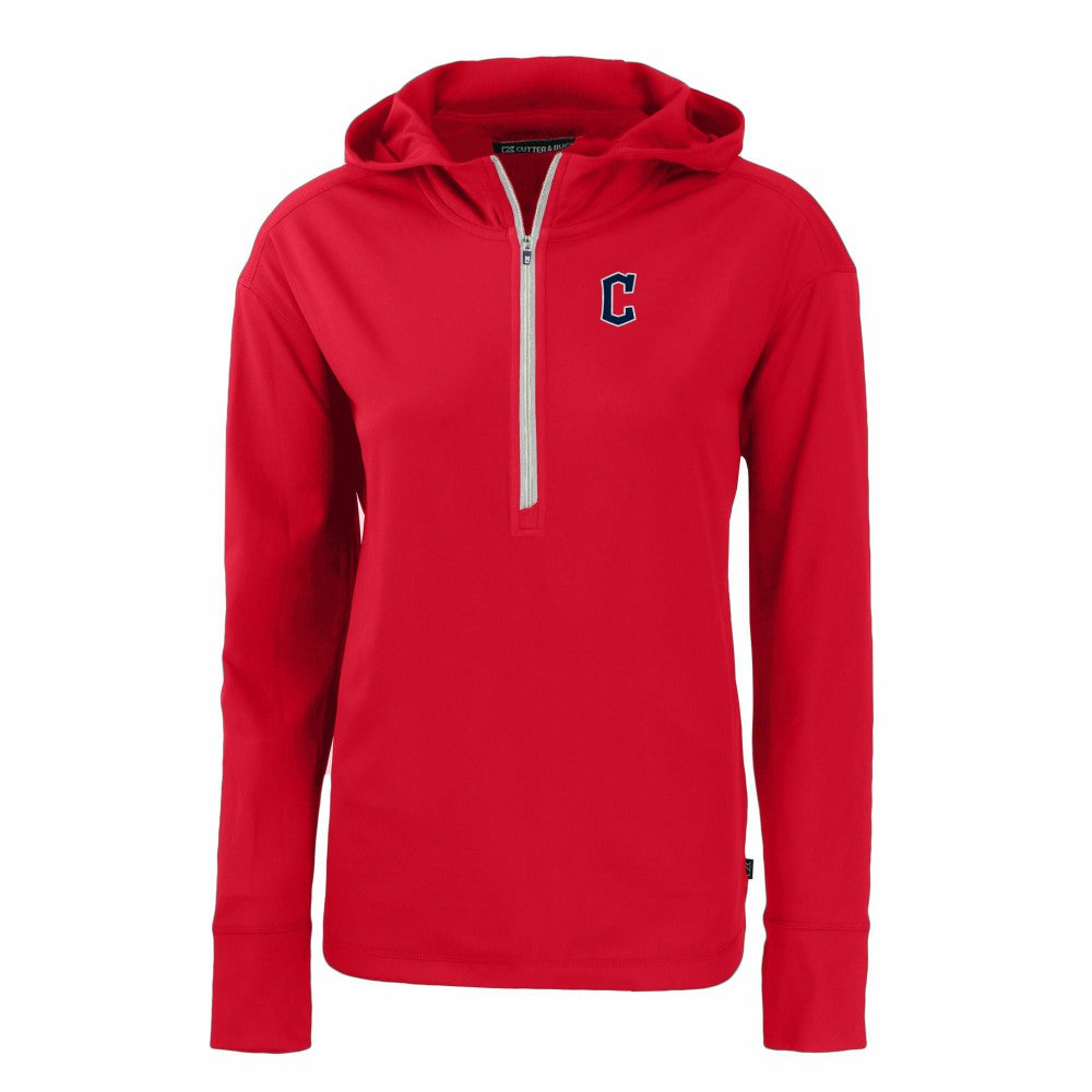 Cleveland Guardians Cutter & Buck Women's Daybreak Eco Recycled Half-Zip Hoodie - Red - MLB Lifestyle