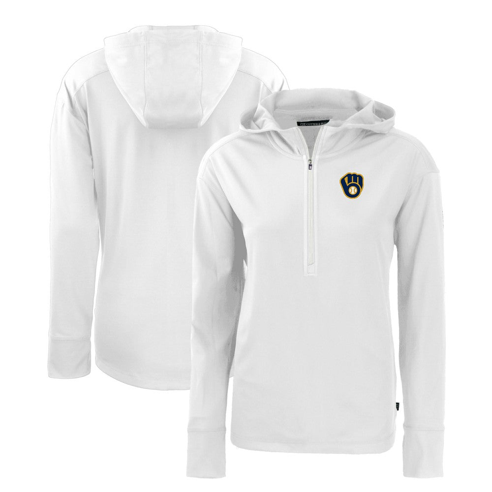 Milwaukee Brewers Cutter & Buck Women's Daybreak Eco Recycled Half-Zip Hoodie - White - MLB Discount