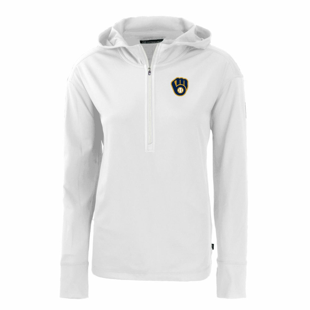 Milwaukee Brewers Cutter & Buck Women's Daybreak Eco Recycled Half-Zip Hoodie - White - MLB Discount