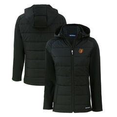 Baltimore Orioles Cutter & Buck Women's Evoke Hybrid Eco Softshell Recycled Full-Zip Hoodie Jacket - Black - MLB Sale