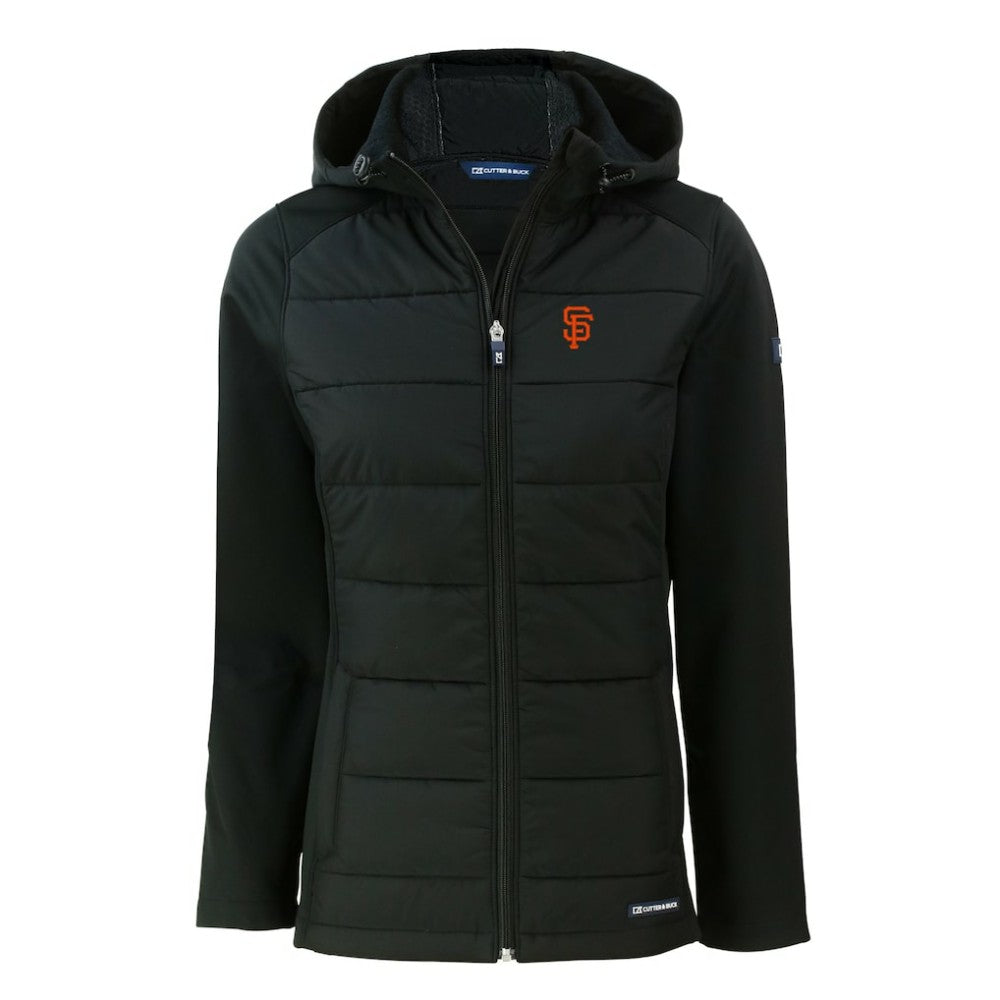 San Francisco Giants Cutter & Buck Women's Evoke Hybrid Eco Softshell Recycled Full-Zip Hoodie Jacket - Black - MLB Sale